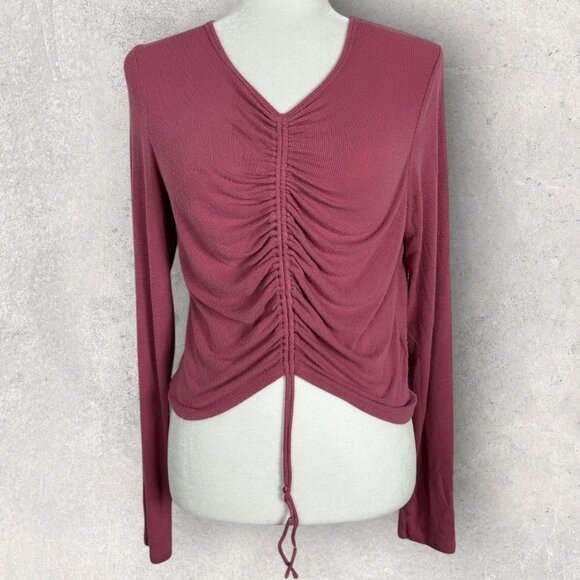 Aritzia Wilfred Lynx Ruched Long Sleeve Top Womens Size Large Modal Style #91726 - Picture 2 of 15